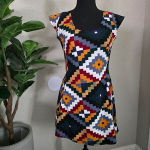 Women's Handmade Multi-color Geometric Mini Dress Perfect for Fall Season Size S